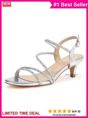 IDIFU IN2 Sparkly Rhinestone Kitten Heels Strappy Low Heel Slingback Sandals